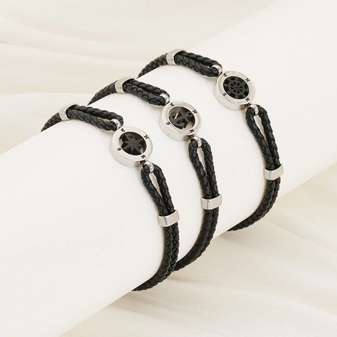 Heren Gevlochten Leren Armband Roestvrij Staal Anker Kompas Nautische Ster Bedel Vintage Sieraden Unisex