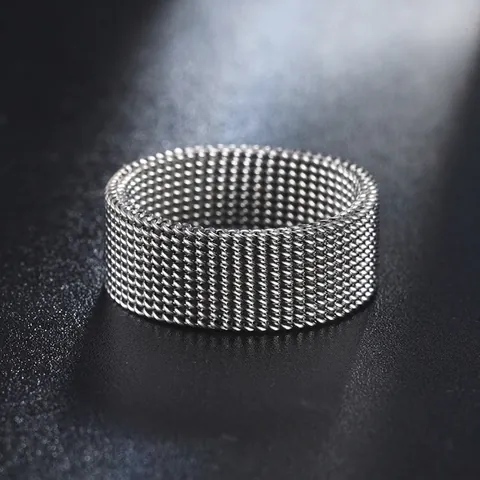 Anillo De Banda Tejido De Malla Acero Inoxidable Diseño Rejilla Industrial Negocios Joyería Moderna Para Hombres