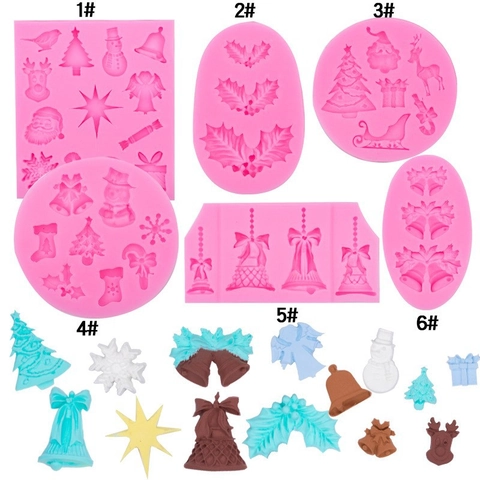 Moules En Silicone De Noël Père Noël Renne Flocon De Neige Cloche Forme D'Arbre Antiadhésif Fondant Chocolat Outils Déco