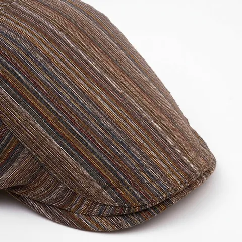 Retro Streifen Schiebermütze Baumwolle Leinen Atmungsaktiv Sonnenschutz Verstellbare Newsboy Mütze Für Herren Damen
