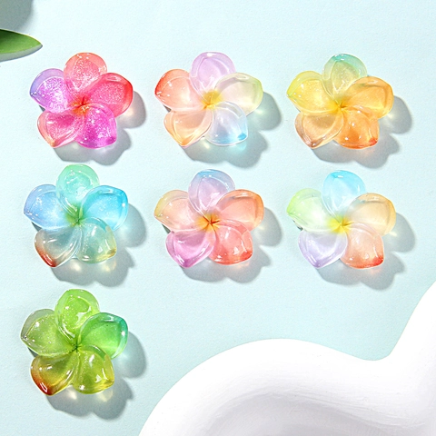Breloques En Résine Fleur De Plumeria Dégradé Translucide Paillettes Pétale DIY Bijoux Pince À Cheveux Décor Coque Téléphone