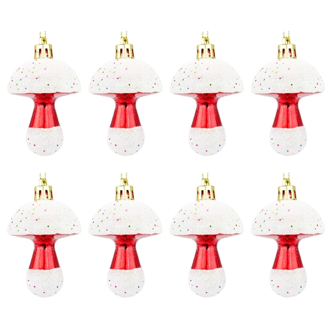 Mushroom Ornaments Christmas Tree Hanging Decorations Plastic Electroplated Glitter Holiday Party Home Decor Red White
