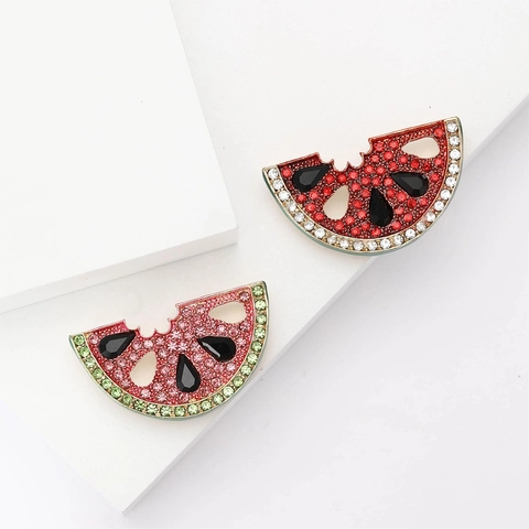 Mode Legering Watermeloen Broche Voor Vrouwen Glanzende Strass Ingelegde Fruit Speld Voor Overhemd Pak Revers Sieraden
