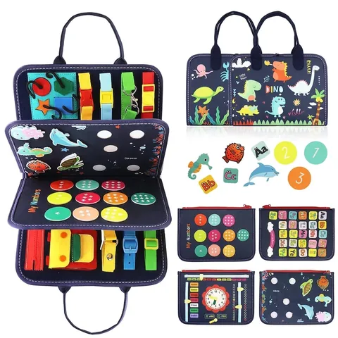 Montessori Busy Board For Toddlers Felt Sensory Educational Toys Portable Carry Bag For Learning Basic Life Skills Development