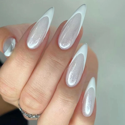 Μακριά Stiletto Γαλλικά Press On Νύχια Aurora Artificial Pearl Λευκά Γυαλιστερά Ψεύτικα Νύχια Για Γυναίκες Κομψό Αξεσουάρ Μανικιούρ