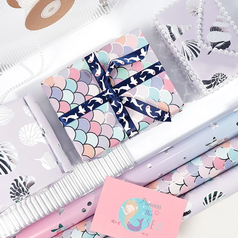 Carta da Regalo a Tema Sirena Oceano Set Assortito Rotoli di Carta Decorativa di Grandi Dimensioni per Confezioni Regalo per Feste di Compleanno di San Valentino