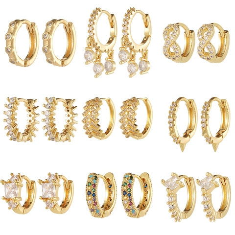 Huggie Hoop Ohrringe Aus Kupfer Vergoldet Zirkonia Geometrisch Unendlichkeit Blume Modeschmuck Für Damen