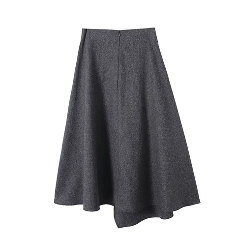 Falda Midi Línea A De Cintura Alta Para Mujer Tacto De Lana Engrosada Invierno Color Sólido Estilo Callejero Elegante