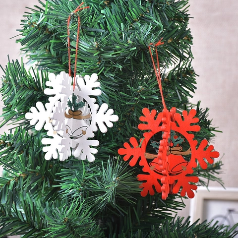 3D Weihnachten Holz Ornamente Hohl Laser Geschnitten Baum Schneeflocke Stern Glocke Anhänger Festlich Dekor