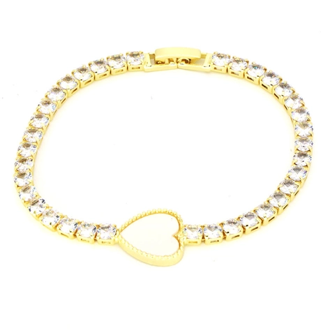 Bracciale Tennis Cuore Placcato Oro Rame Zirconi Ciondolo Cuore Gioielli Di Moda Eleganti Per Donna