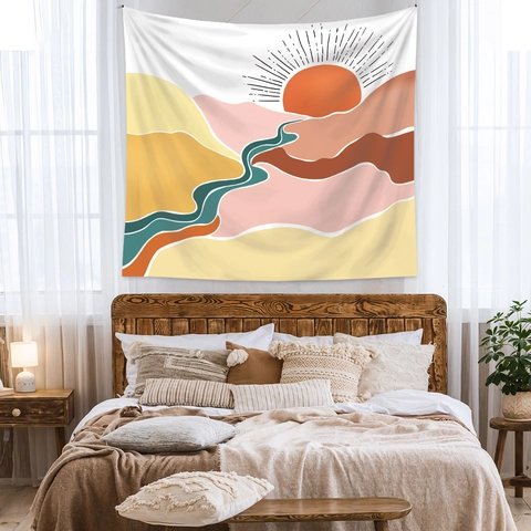 Arazzo Da Parete Paesaggio Montagna Tramonto Poliestere Tessuto Boho Moderno Decorazione Camera Da Letto Soggiorno