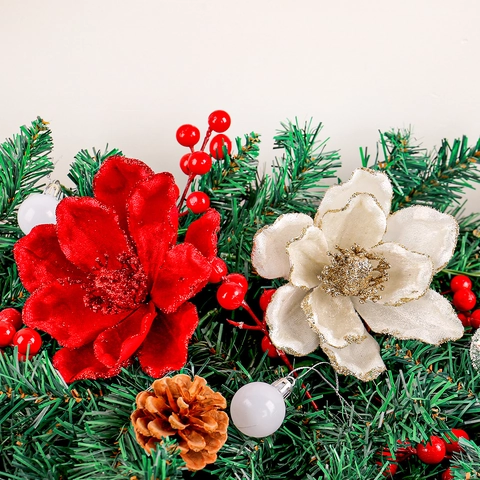 Artificial Christmas Flowers Velvet Glitter Poinsettia For Tree Wreath Garland DIY Festive Holiday Home Decor Ornament