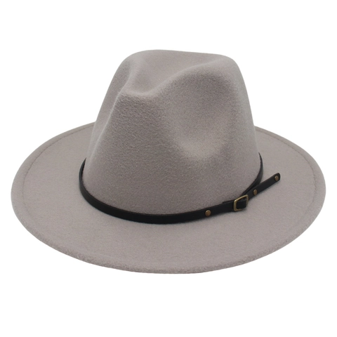 Sombrero Fedora De Lana Estilo Británico Vintage Ala Ancha Jazz Cap Con Hebilla De Cinturón De Cuero Remaches Metálicos