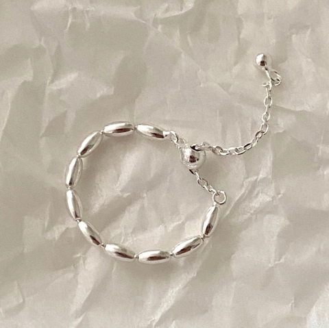 Anello A Catena Con Perline Regolabile In Argento Sterling 925 Minimalista Con Perle Di Oliva E Cursore A Coulisse