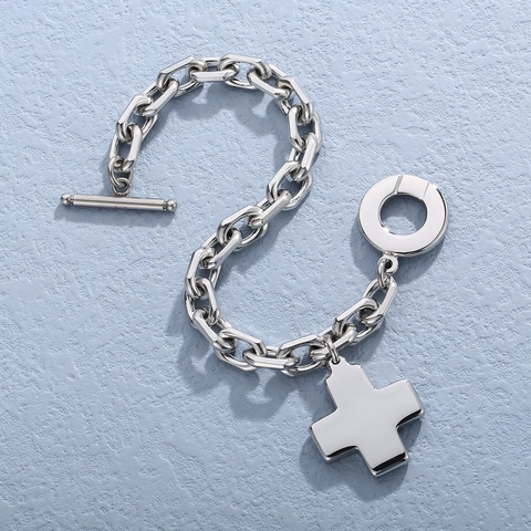 Gioielli In Acciaio Inossidabile Ciondolo A Croce Chiusura A Commutazione Catena Grossa Collana E Bracciale Per Donne
