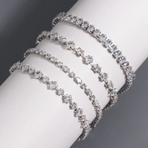 Elegante Bracciale Tennis Pietre Di Zircone Ottone Marquise Quadrato Pera Forme Lusso Stile Minimalista Donna