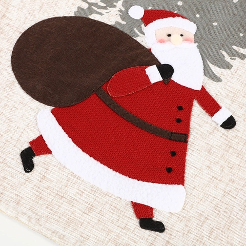 Camino De Mesa Navidad Papá Noel Muñeco De Nieve Bordado Aplique Gris Beige Copo De Nieve Algodón Lino Decoración
