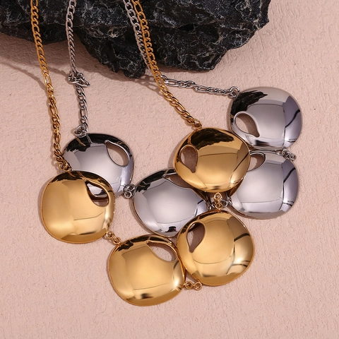 Collana con Pendente a Cerchio Irregolare in Acciaio Inossidabile Minimalista Donna Placcato Oro 18K Geometrico Vuoto Tondo