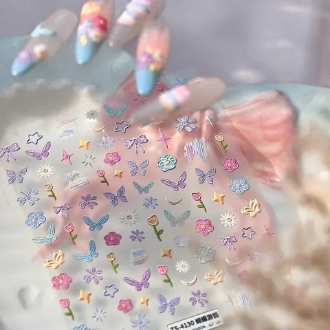 Adesivi Per Unghie In Rilievo Motivo Fiori Farfalle Decalcomanie Autoadesive Decorazione Manicure Stile Francese Dolce Donne