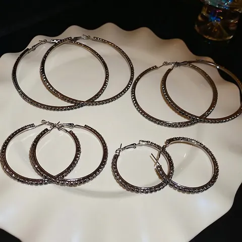 Oversized Hoop Earrings Rhinestone Paved Round Copper Jewelry With 925 Sterling Silver Earring Post Fashion Women