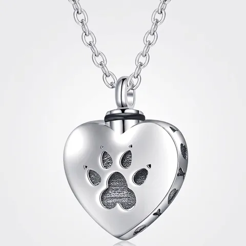 Heart Cremation Urn Necklace Stainless Steel Memorial Pendant For Pet Ashes With Paw Print Always In My Heart Keepsake