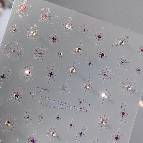 5D Embossed Nail Art Stickers Holographic Laser Star Moon Decals With Faux Rhinestone Adhesive DIY Manicure Accessory