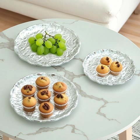 Dekorative Eisentabletts Hammerschlag Struktur Für Snacks Desserts Schmuck Aufbewahrung Wellenrand Modern Luxus Zuhause