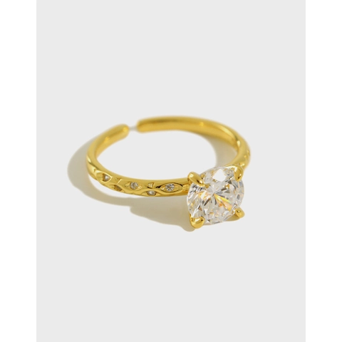 S925 Sterlingsilber Rund Zirkonia Vier-Klauen Verstellbar Ring Für Damen Minimalistisch Koreanisch Stil Weißgold 18K Gold Schmuck