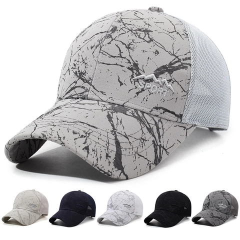 Gorra De Béisbol De Malla Con Patrón De Mármol Transpirable Protección Solar Deporte Al Aire Libre Trucker Hat Bordado Ajustable