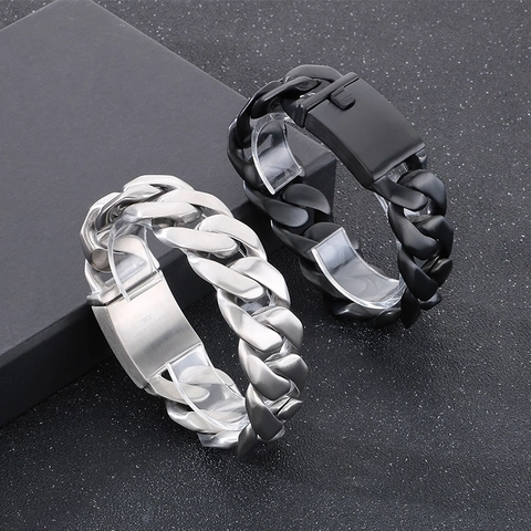 Bracciale A Catena Cubana Acciaio Inossidabile 316L Lucidato Chiusura A Scatola Hip Hop Punk Gioielli Per Uomini