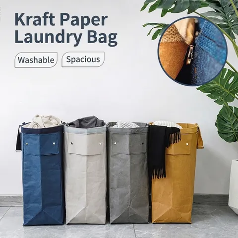 Washable Kraft Paper Laundry Basket Large Capacity Storage Bag Waterproof Durable Fabric Clothes Organizer For Bedroom