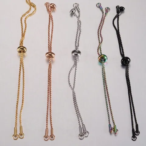 Adjustable Box Chain Bracelet Findings Stainless Steel Bolo Slider Bead DIY Jewelry Making Mirror Polished