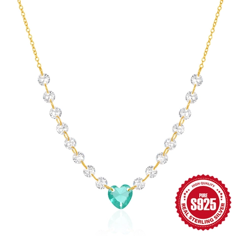 Collier Pendentif Cœur Vert en Argent Sterling 925 de Luxe pour Femmes Ras du Cou Chaîne en Strass Bijoux Élégants Cadeau
