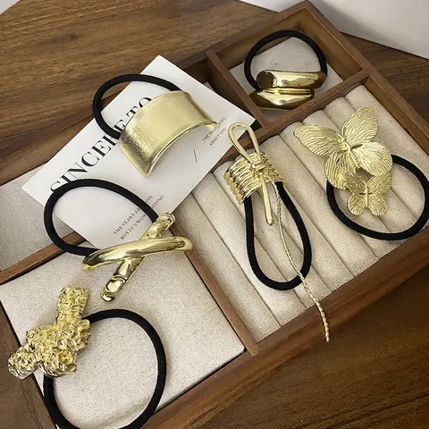 Metal Alloy Hair Ties High Elasticity Geometric Ponytail Holders For Women Minimalist Punk Style Hair Accessories