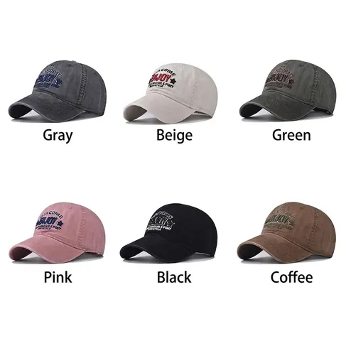 Enjoy Letter Embroidery Baseball Cap Washed Cotton Vintage Adjustable Sun Protection Hat Unisex Casual Style