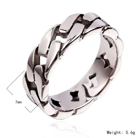 Cuban Link Chain Ring Stainless Steel Hollow Out Punk Hip Hop Style Fashion Jewelry Men Women Unisex Trendy Industrial Band