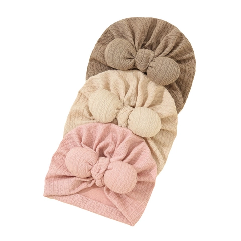 Säugling Baby Turban Mütze Baumwollmischung Jacquard Weich Beanie Mit Großer Schleife Neugeborene Kleinkind Kopfbedeckung Kappe