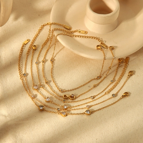 Bracciale Cavigliera In Acciaio Inossidabile Placcato Oro 18K Cuore Simbolo Infinito Marchese Zirconia Per Donna