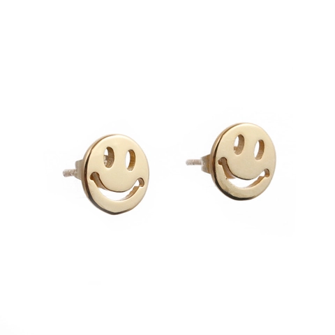 Cute Smiley Face Stud Earrings Gold Plated Copper With Sparkling Rhinestone Eyes Minimalist Cartoon Jewelry For Women