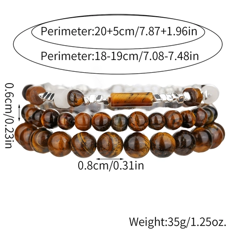 Tiger Eye Hematite Lava Stone Beaded Bracelets For Men Retro Elastic Natural Stone Jewelry Niche Design Accessory