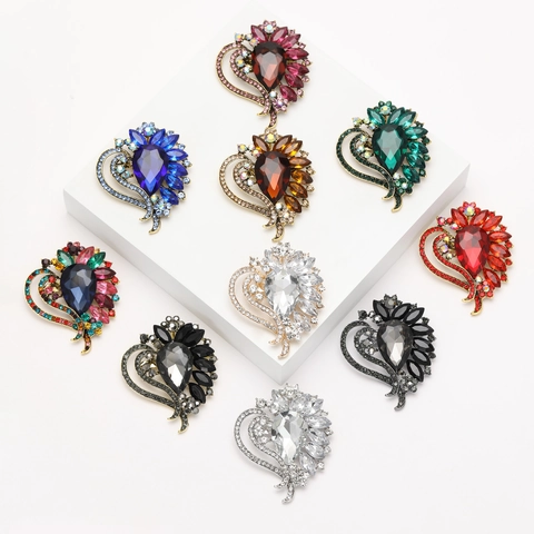 Broche Corazón Flor Vintage Aleación Cristal Rhinestone Pin Antiexposición Para Mujeres Boda Fiesta Banquete Accesorio Retro