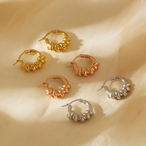 Vintage Heart Flower Stainless Steel Stud Earrings With Black Zirconia Artificial Pearl 18K Gold Plated Geometric For Women