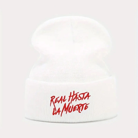 Beanie Hat Acrylic Ribbed Knit Embroidered Letters Streetwear Winter Warm Casual Folded Cuff Cap For Men Women