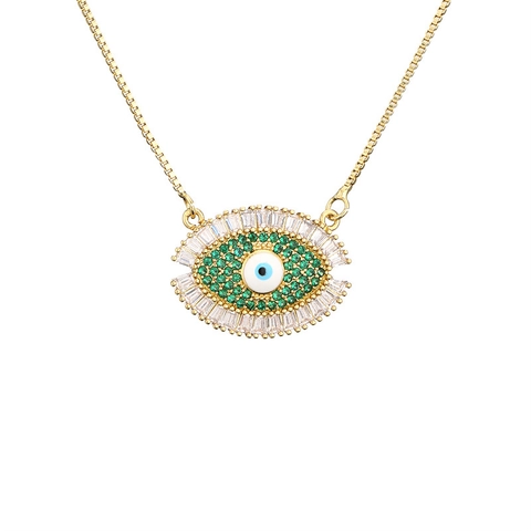 Collar Con Colgante De Ojo De Mal De Ojo Redondo Geometrico Micro Pave Circon Cobre Chapado En Oro Joyeria
