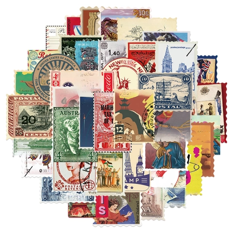 Autocollants de Timbres-Poste de Voyage Vintage Imperméables en Vinyle PVC pour Bagages Ordinateur Guitare Décoration DIY Scrapbooking Set