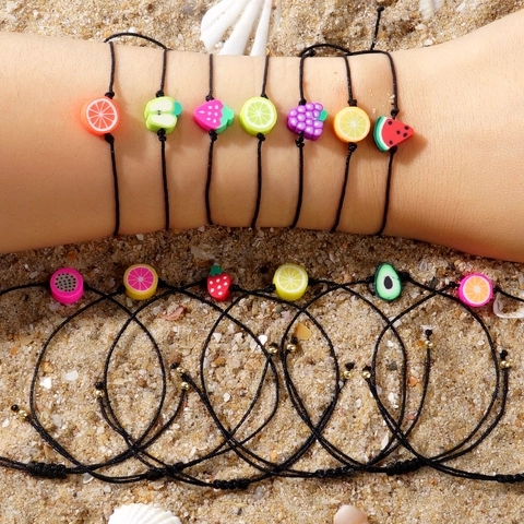 Handgefertigtes Polymer-Ton-Frucht-Charm-Armband Verstellbares Geflochtenes Seil Boho-Sommerschmuck Für Frauen Mädchen