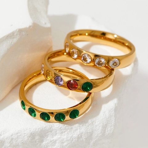 Europese En Amerikaanse Vintage Roestvrijstalen Ring Voor Dames Met Gekleurde Strass Modieuze Wijsvingerring Niche Sieraden
