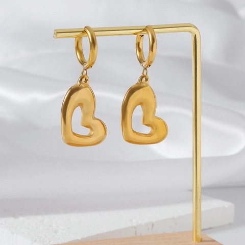 Minimalist Stainless Steel Hollow Heart Drop Earrings For Women Gold Plated Mirror Polished Geometric Huggie Earrings Jewelry