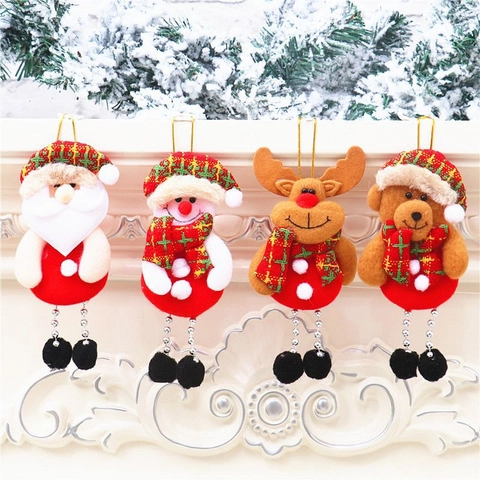Ornamenti Appesi In Peluche Di Natale Babbo Natale Pupazzo Di Neve Renna Orso Ciondoli Con Gambe Lunghe Di Perline Decorazione