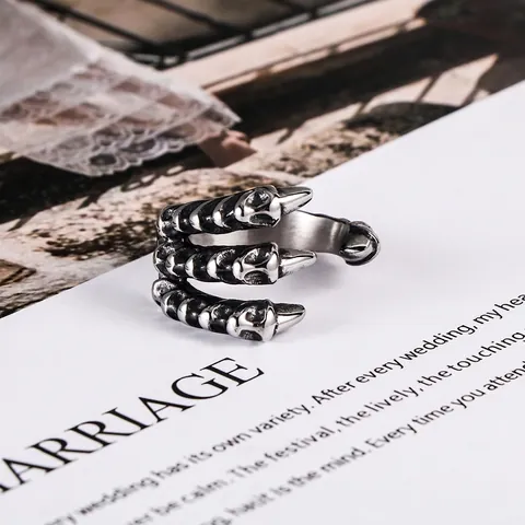 Vintage Drakenklauw Open Ring Roestvrij Staal Retro Punk Gothic Verstelbare Sieraden Voor Heren